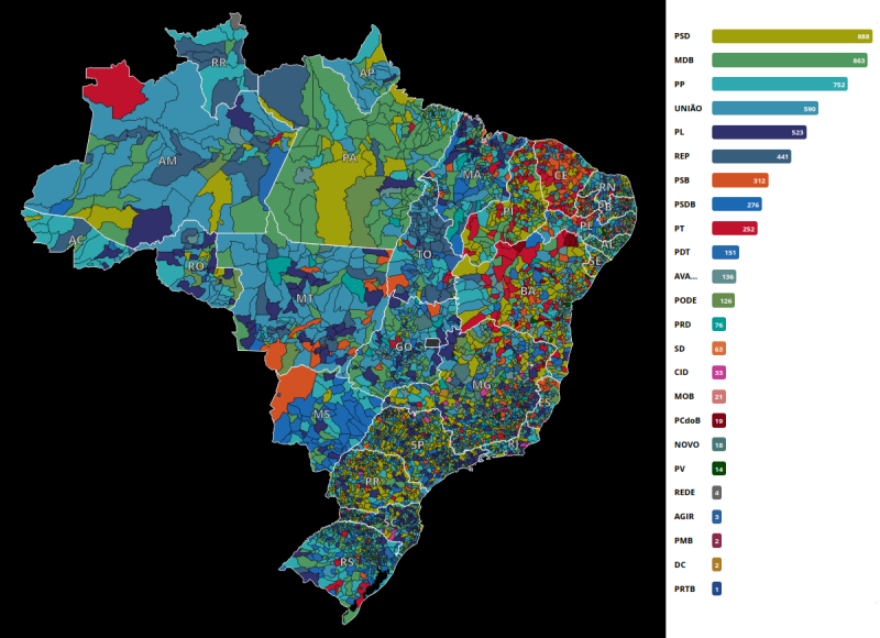 Mapa de eleição de prefeitos no país